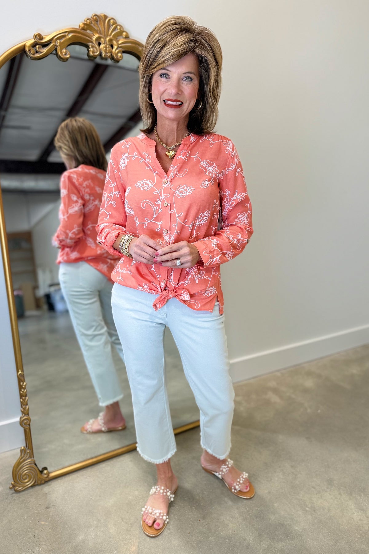 Multiples Tie Waist Blouse Cantaloupe