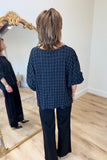 Check Print Gauze Blouse Black
