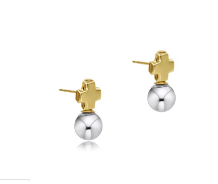 E Newton Signature Cross Mixed Metal Stud Classic Sterling