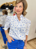 Royal Daisy Puff Sleeve Shirt