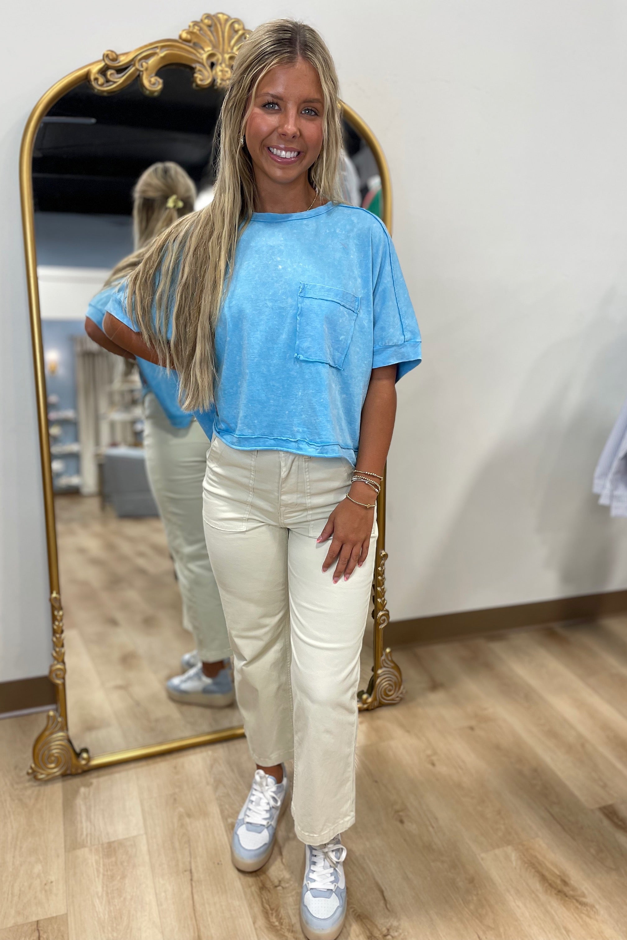 Easy Does It Pocket Tee Aqua