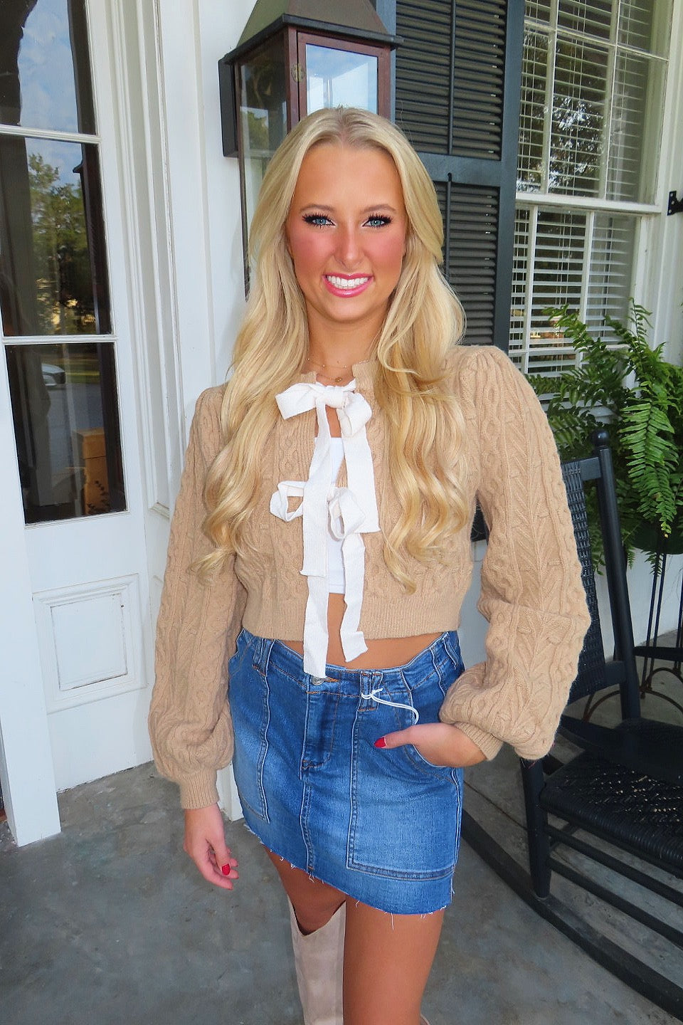 Just a Girl Cardigan w Bow Brown