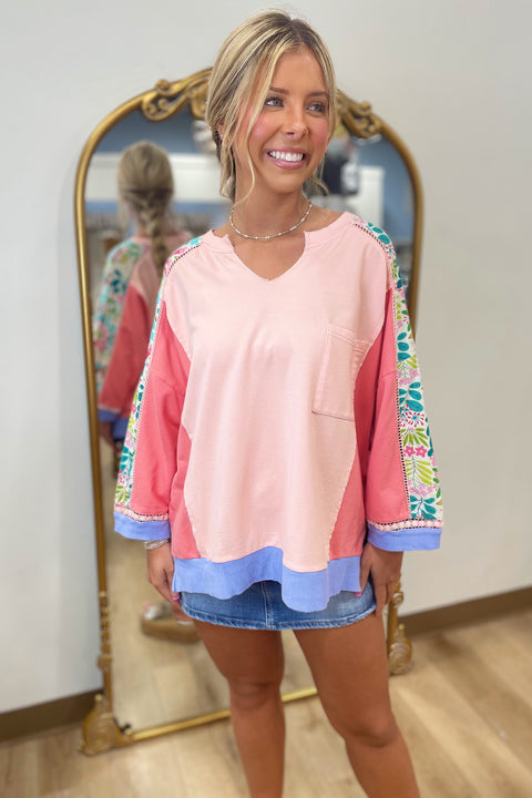 Spring Haze Color Block Tee Peach