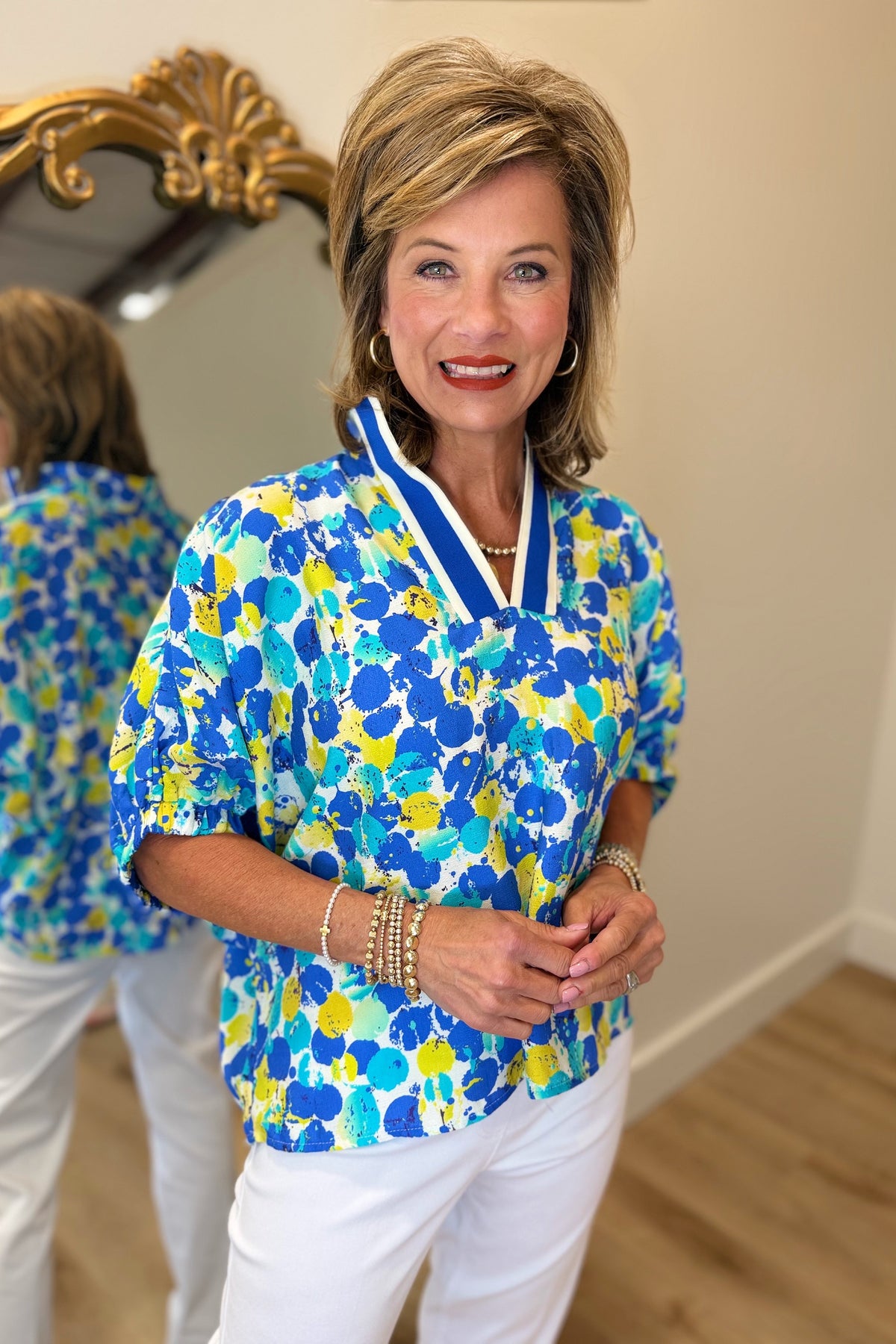 Color Burst Top Blue