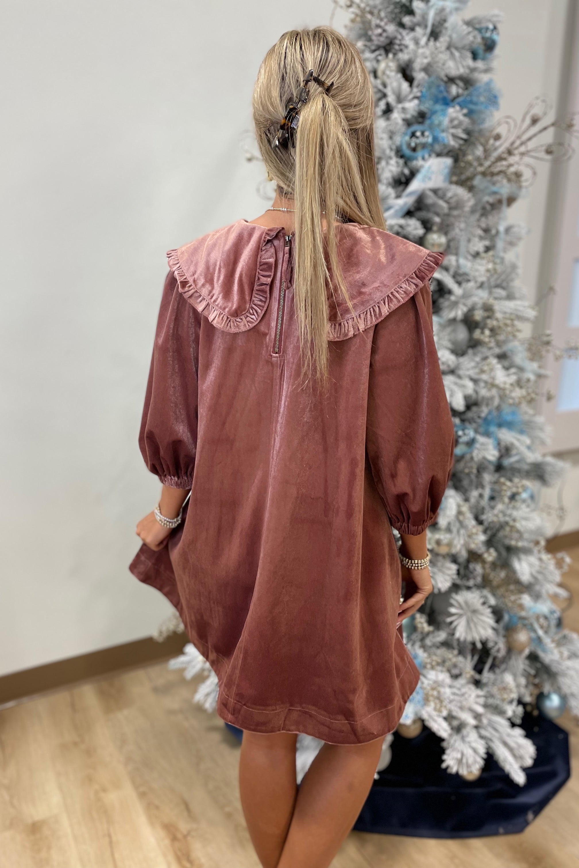 Holiday Cheer Big Collar Dress Plum