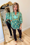 Umgee Mandarin Collar Blouse Sage