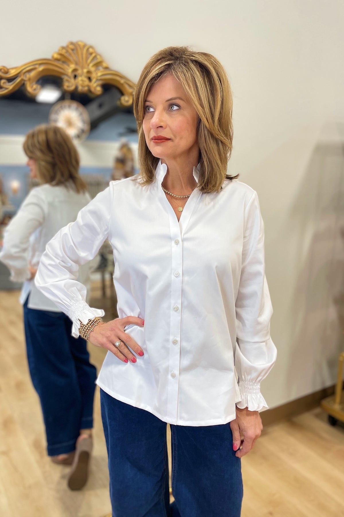 Foxcroft  Elora No Iron Stretch Matte Sateen Shirt White