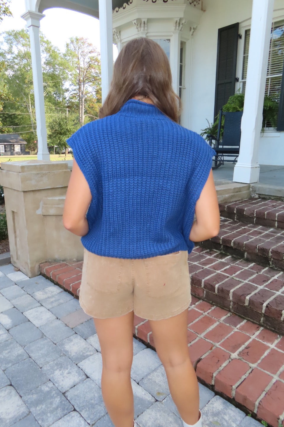 Sippin' Cider Mock Neck Sweater Vest Dusty Blue