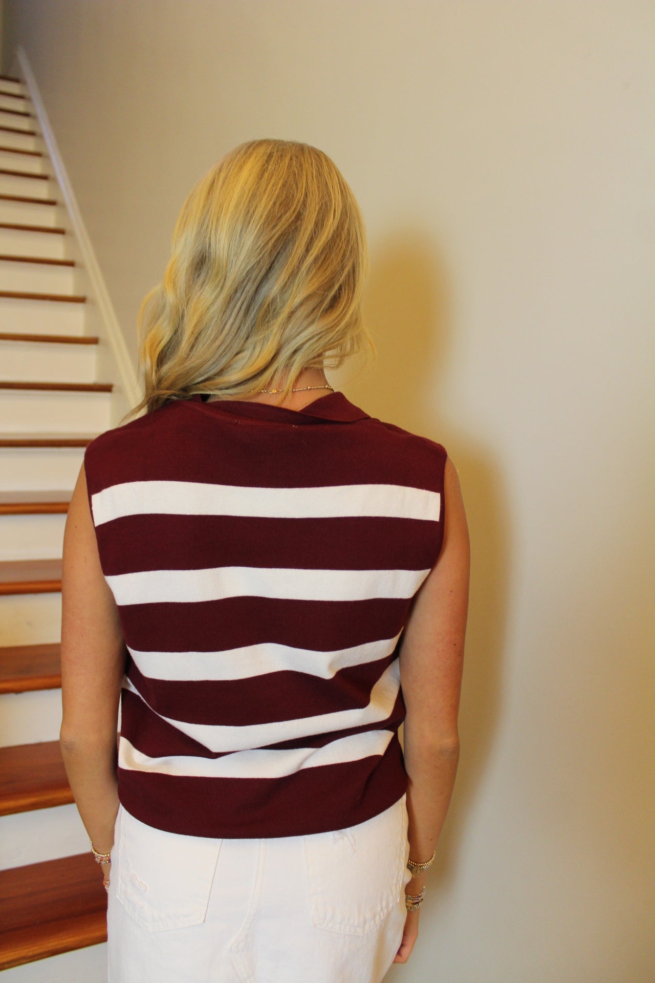 End Zone Striped Sleeveless Top Maroon