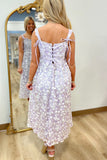 Delicate Ribbon Floral Midi Dress Lavender