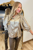 Shine All Night Button Front Top Gold