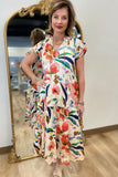 Spring Festival Satin Tiered Dress Cream