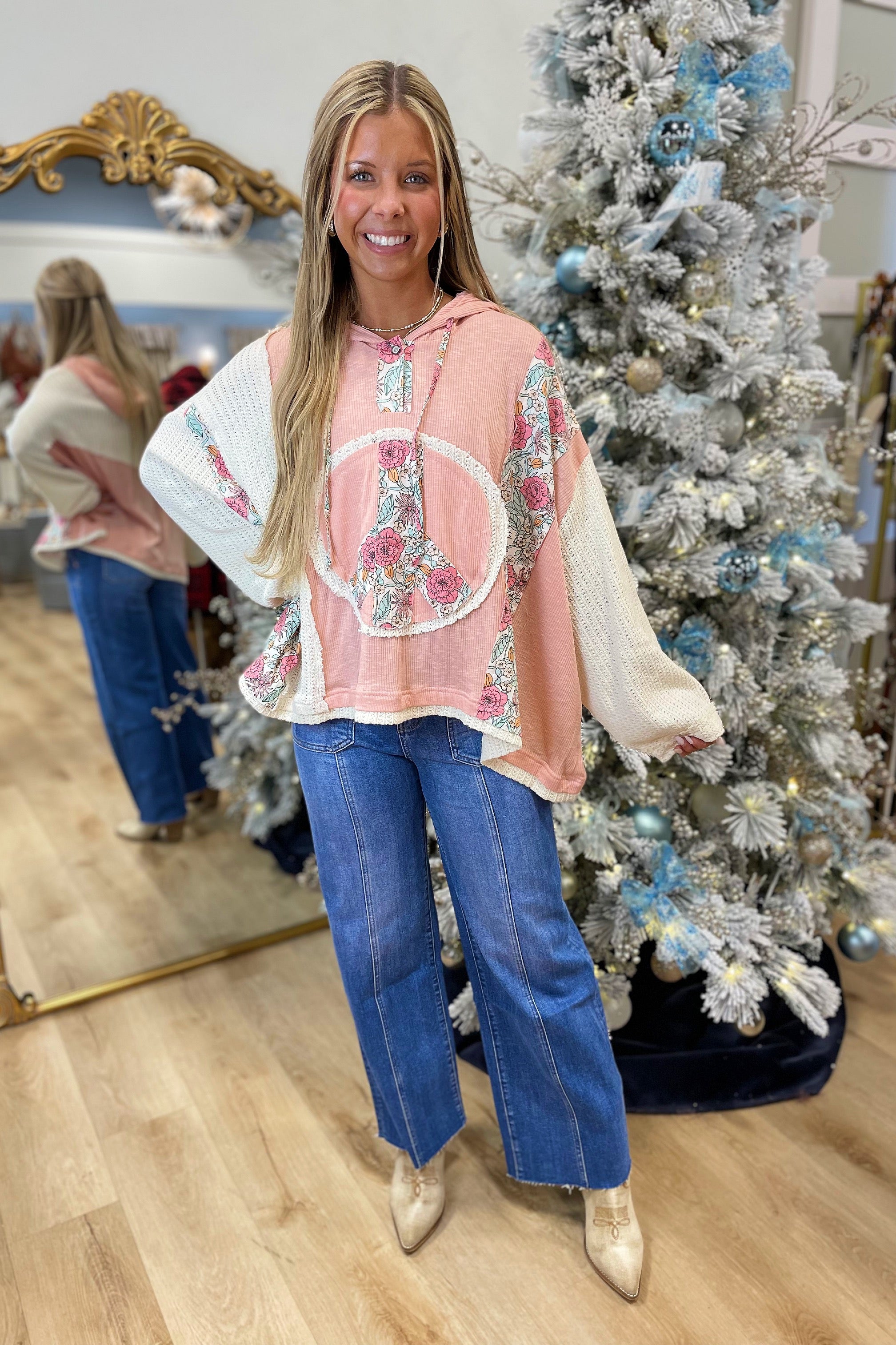 Floral Symphony Hoodie Salmon