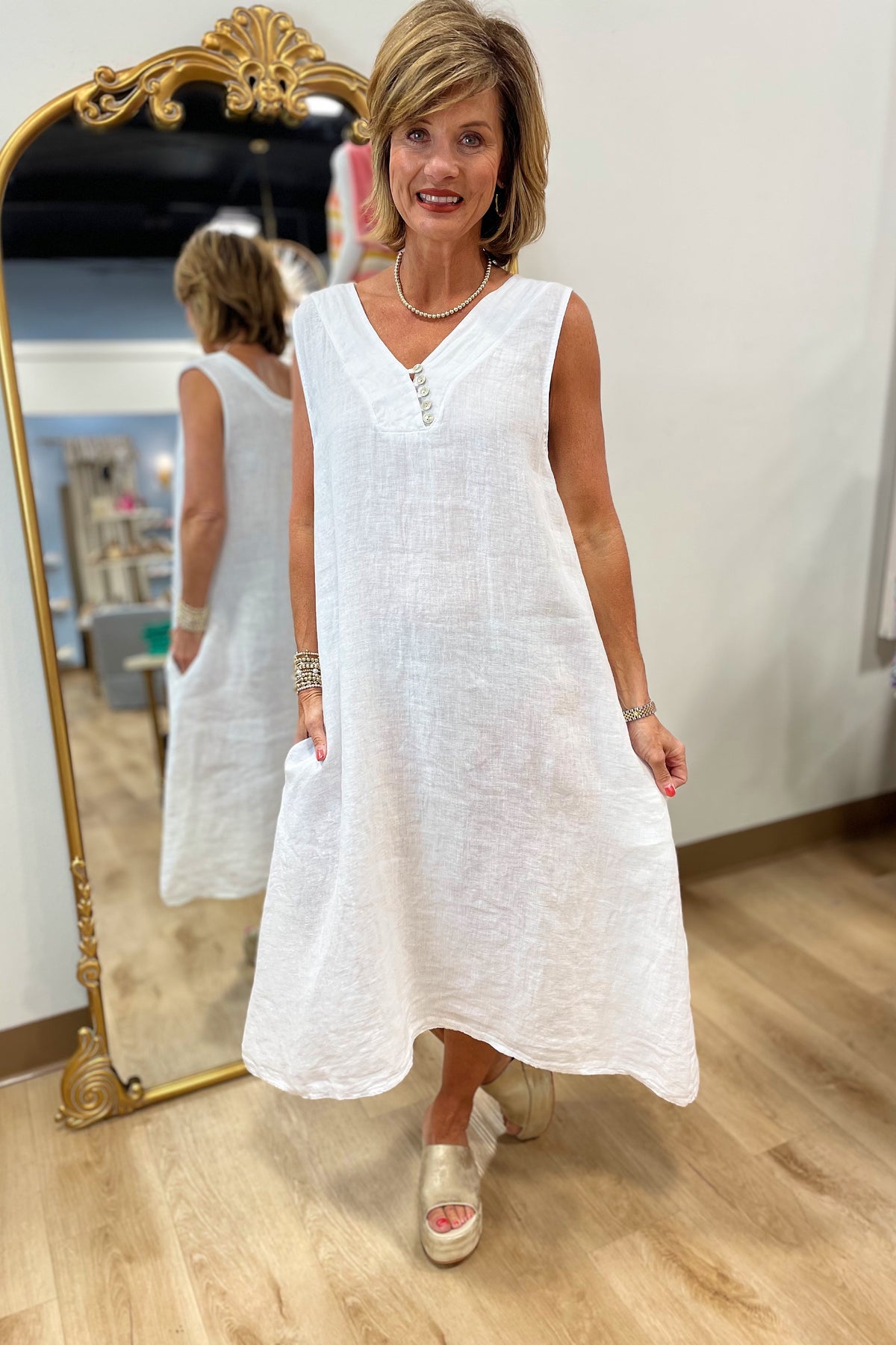 Tempo Paris 5 Button Dress White