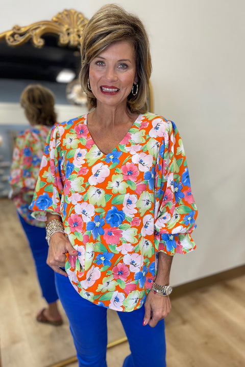Pastel Floral Muse Top Orange