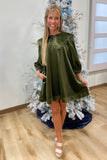 Holiday Cheer Big Collar Velvet Dress Olive