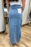 Hidden Peyton Cargo Side Slit Skirt Light Blue