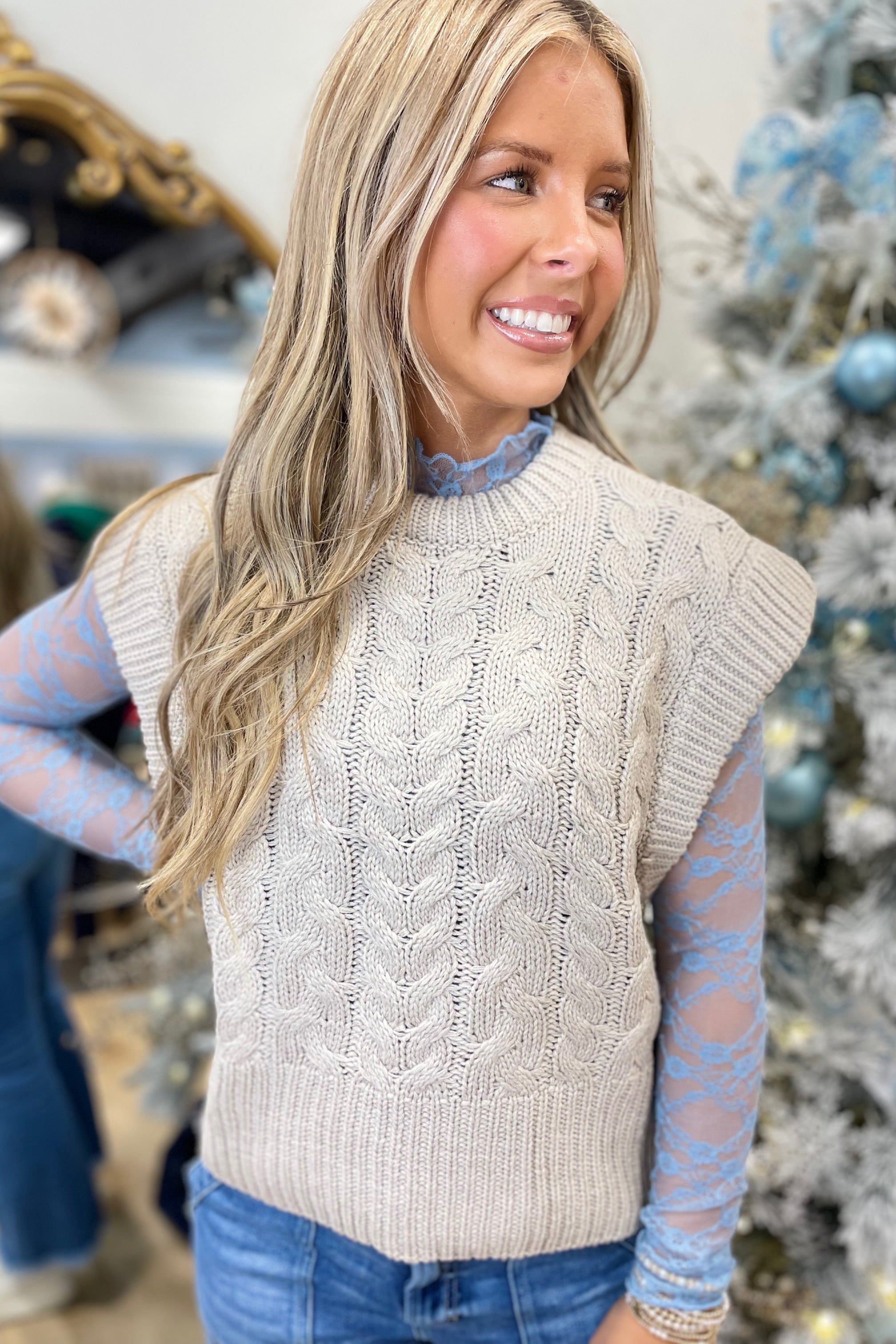 RD Style Jesabelle Sleeveless Crew Sweater Stone