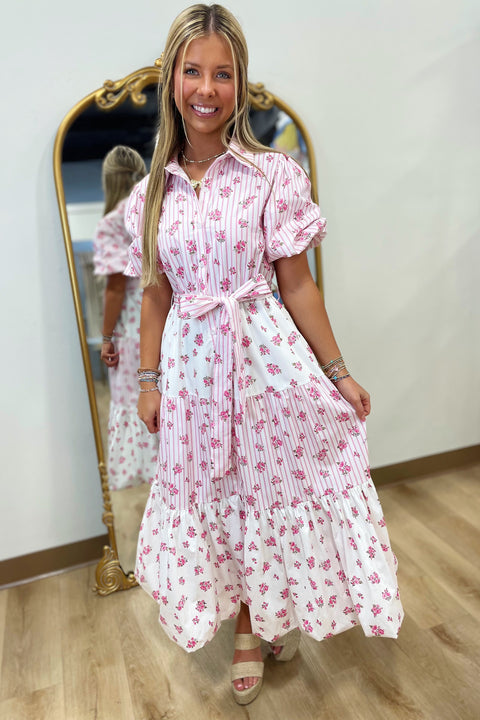 Picked For You Midi Dress Pink Bouquet