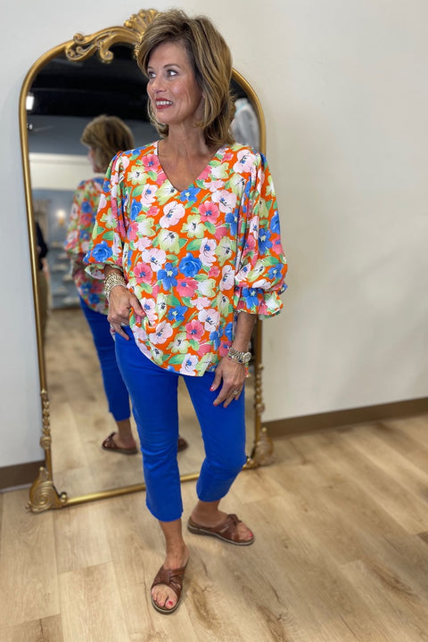 Pastel Floral Muse Top Orange