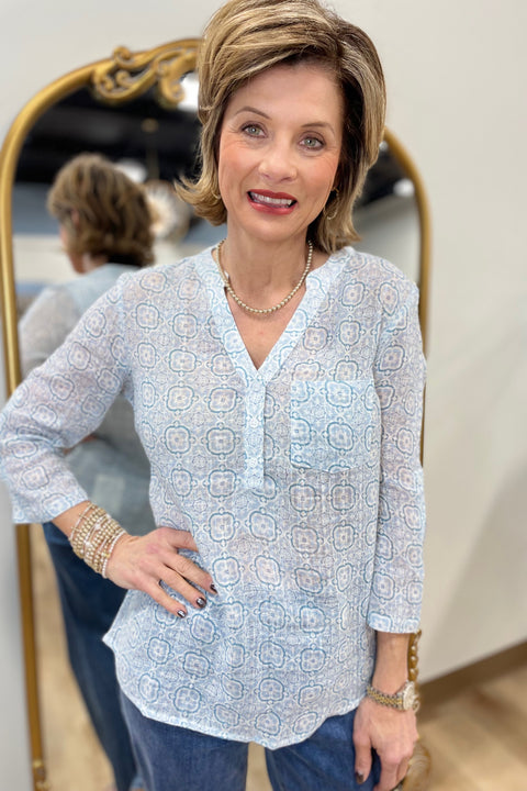 Charlie B Printed Gauze Blouse Tiles