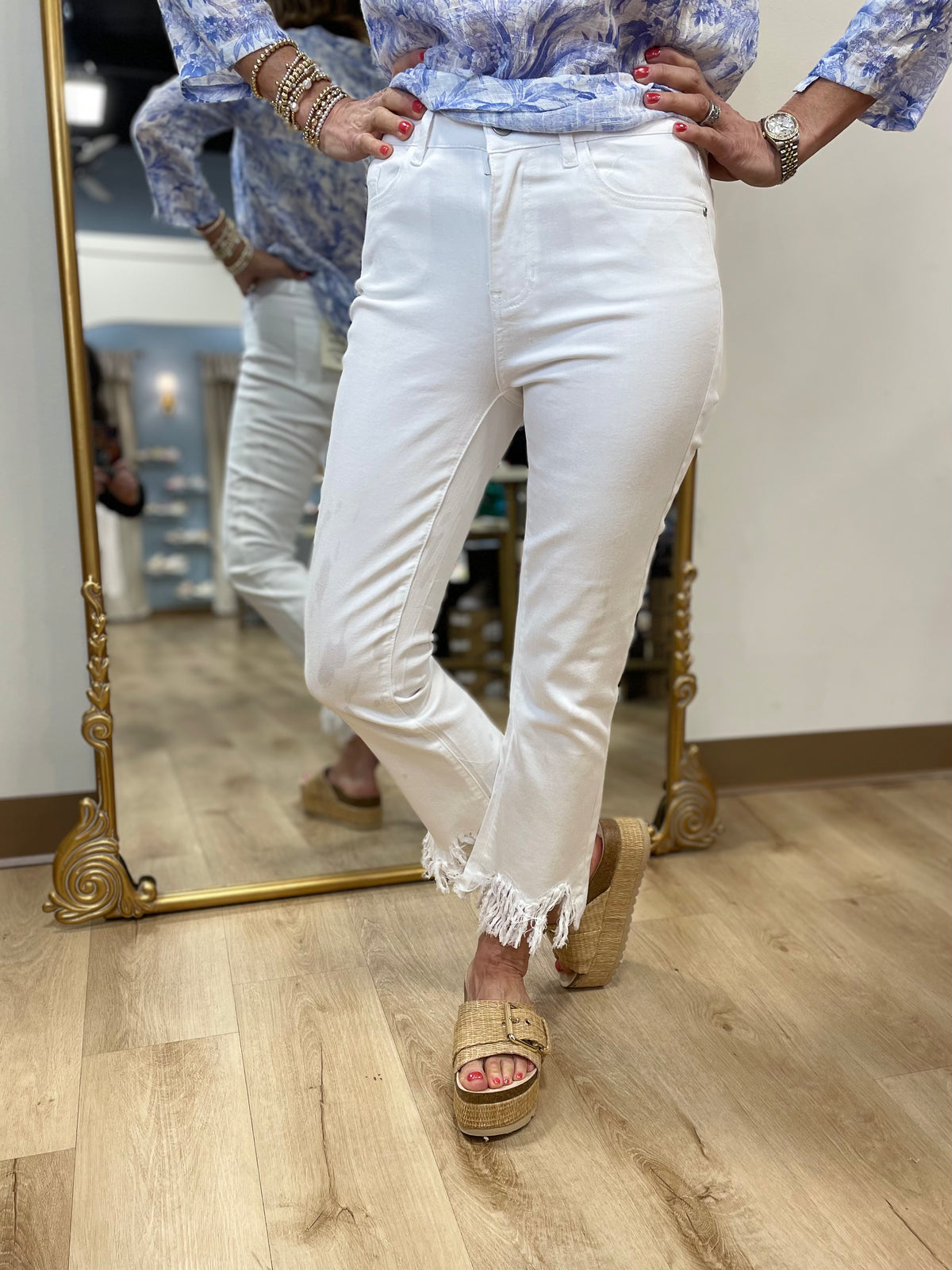 Charlie B Fringed Bottom Pant White