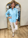 Foxcroft Gwen Pinpoint 3/4 Sleeve Shirt Aqua