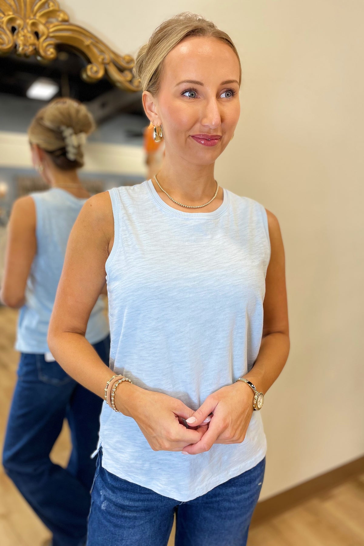 Dylan Sleeveless Modern Crew Tee Sky