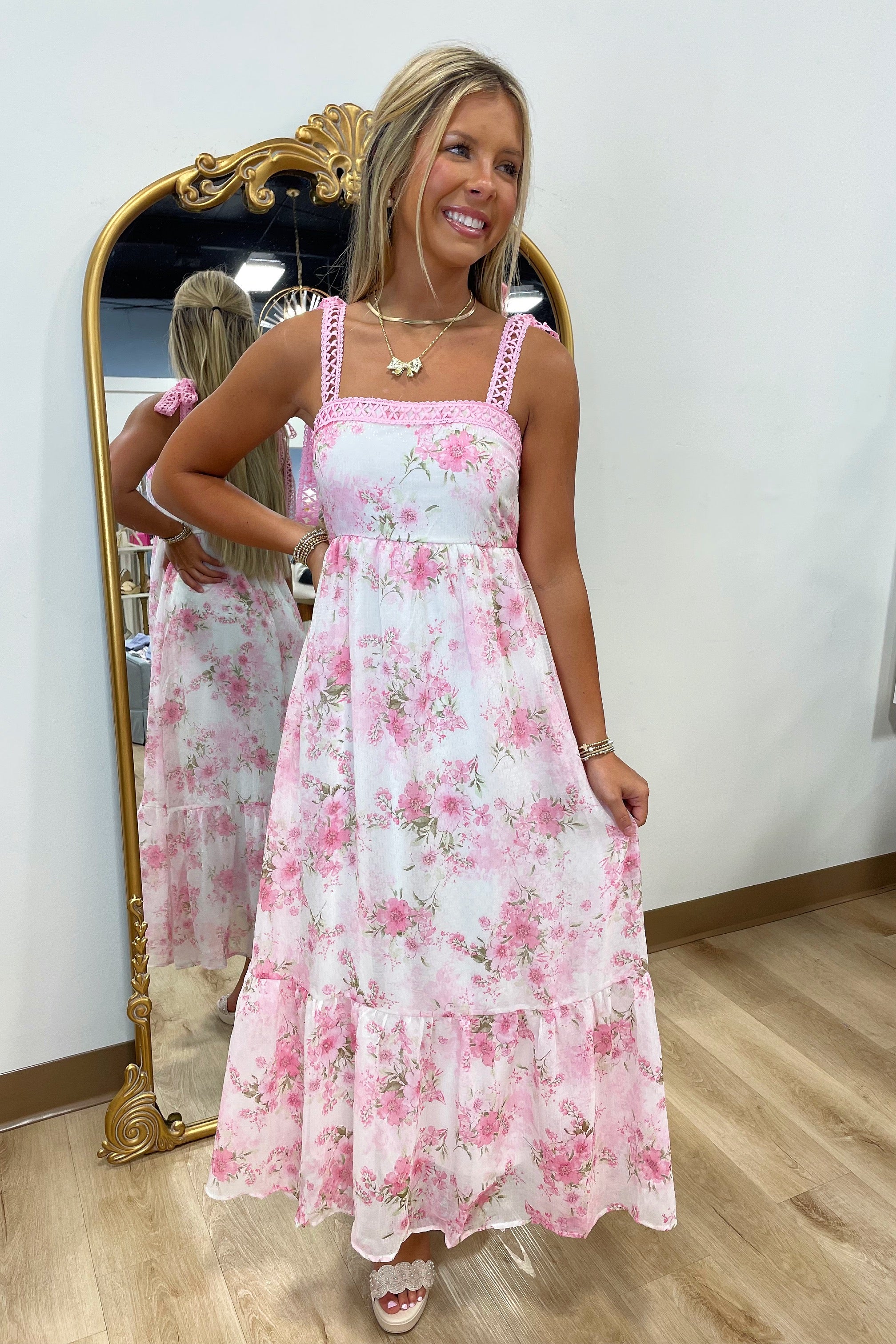 floral lace maxi dress ASOS LUXE 3D embellished in pink Team it with heels and your go Petal Kissed Floral Lace Maxi