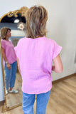 Going w Gauze Acid Washed Top Pink