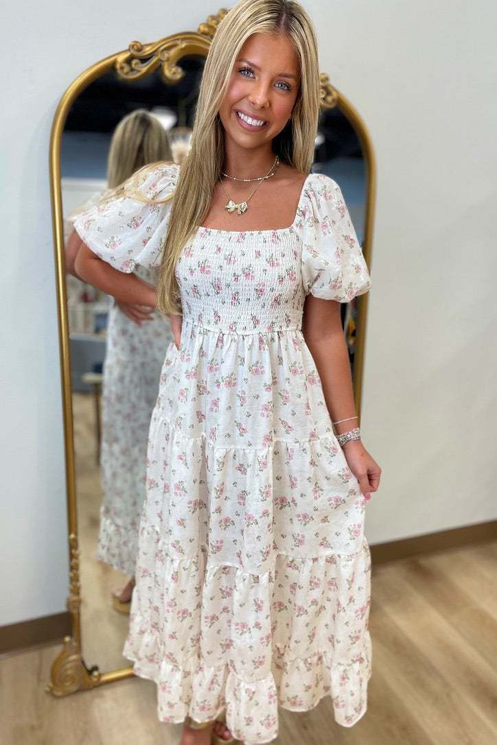 Rosewood Romance Puff Sleeve Dress Ivory