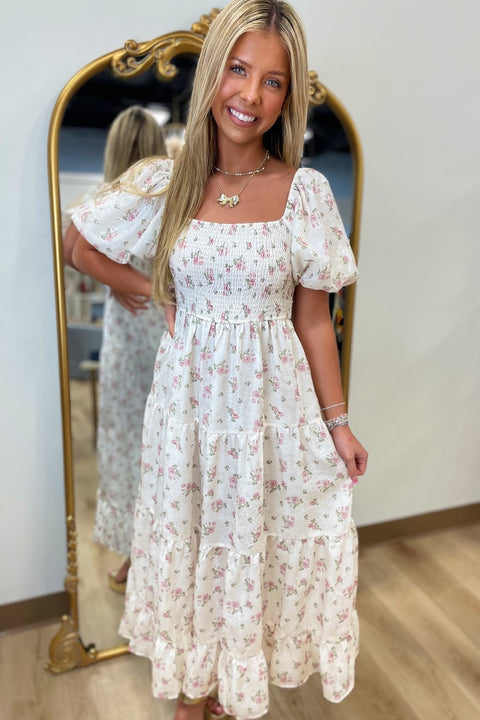 Rosewood Romance Puff Sleeve Dress Ivory