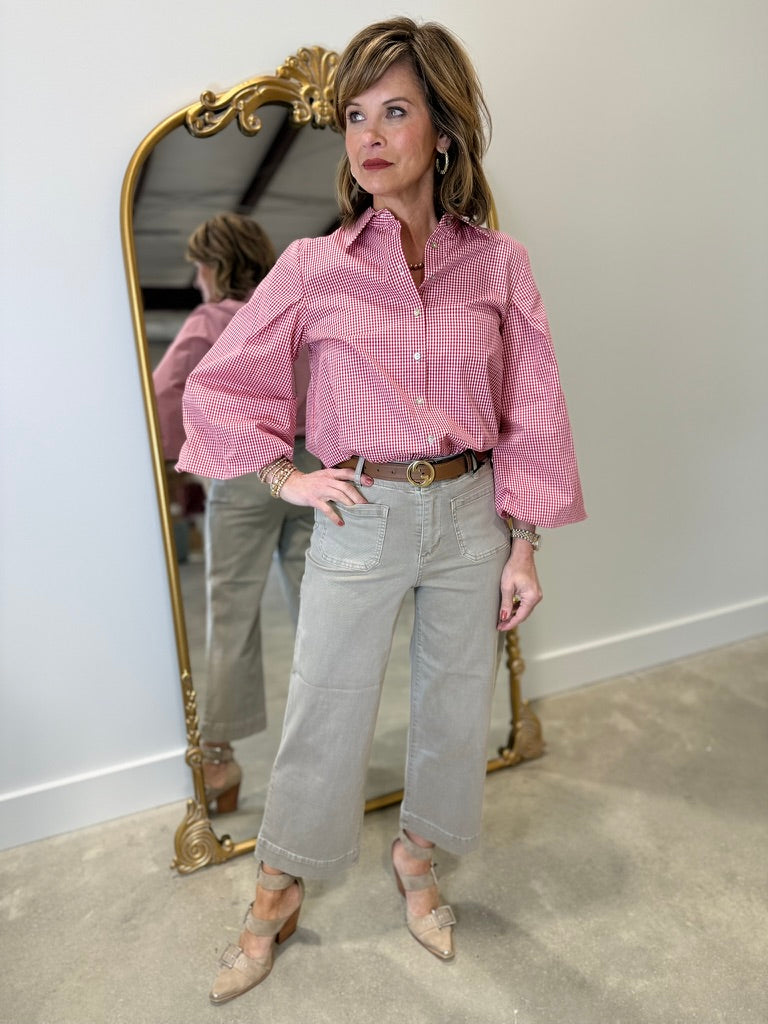 APNY Red & White Check Blouse