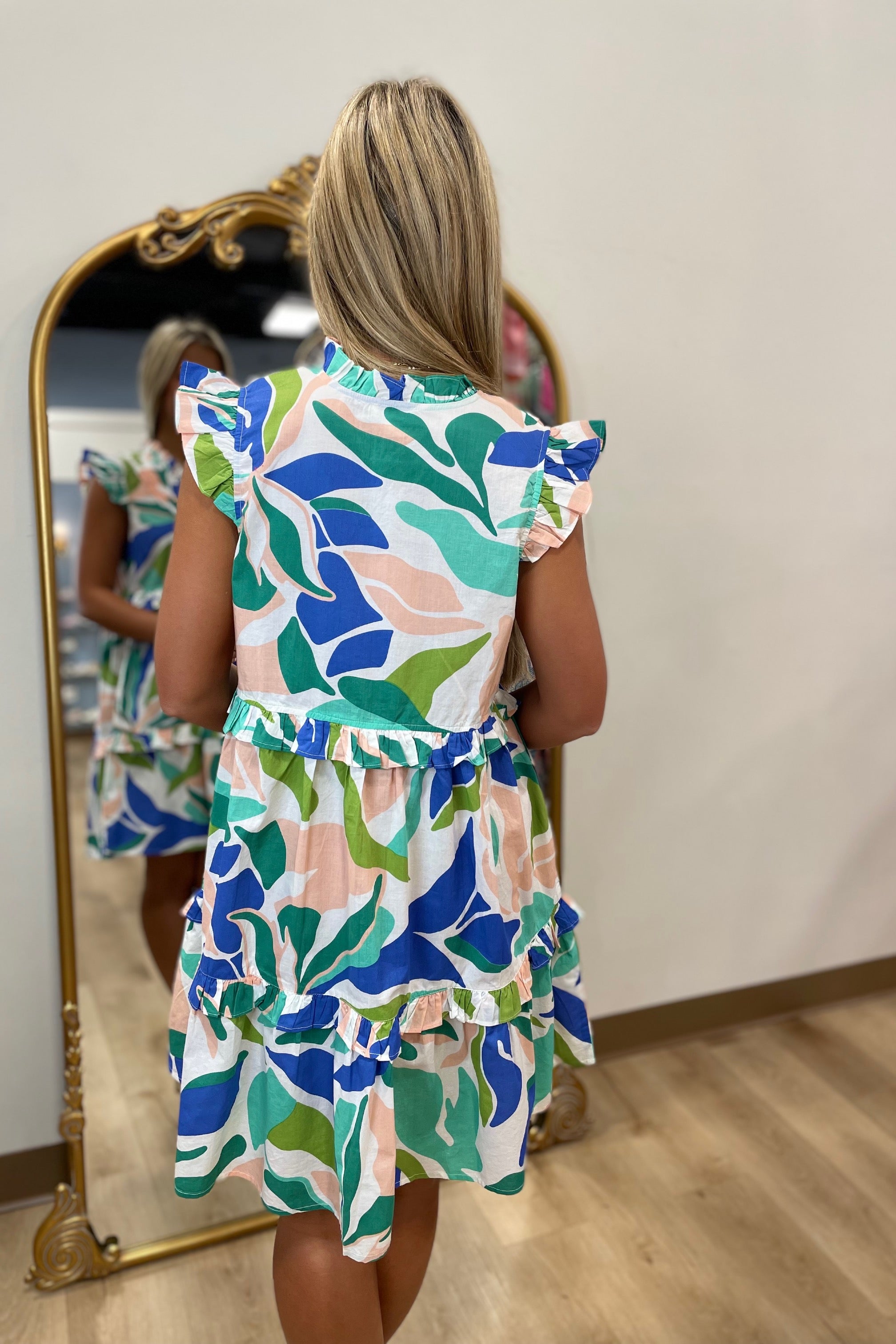 Mudpie Reeves Flounce  Dress Green