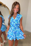 Floral Seas Tiered Romper Blue