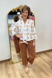 Charlie P Palm Tree Stitched Blouse Papaya