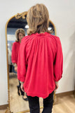 Umgee Linen Scallop Blouse Red