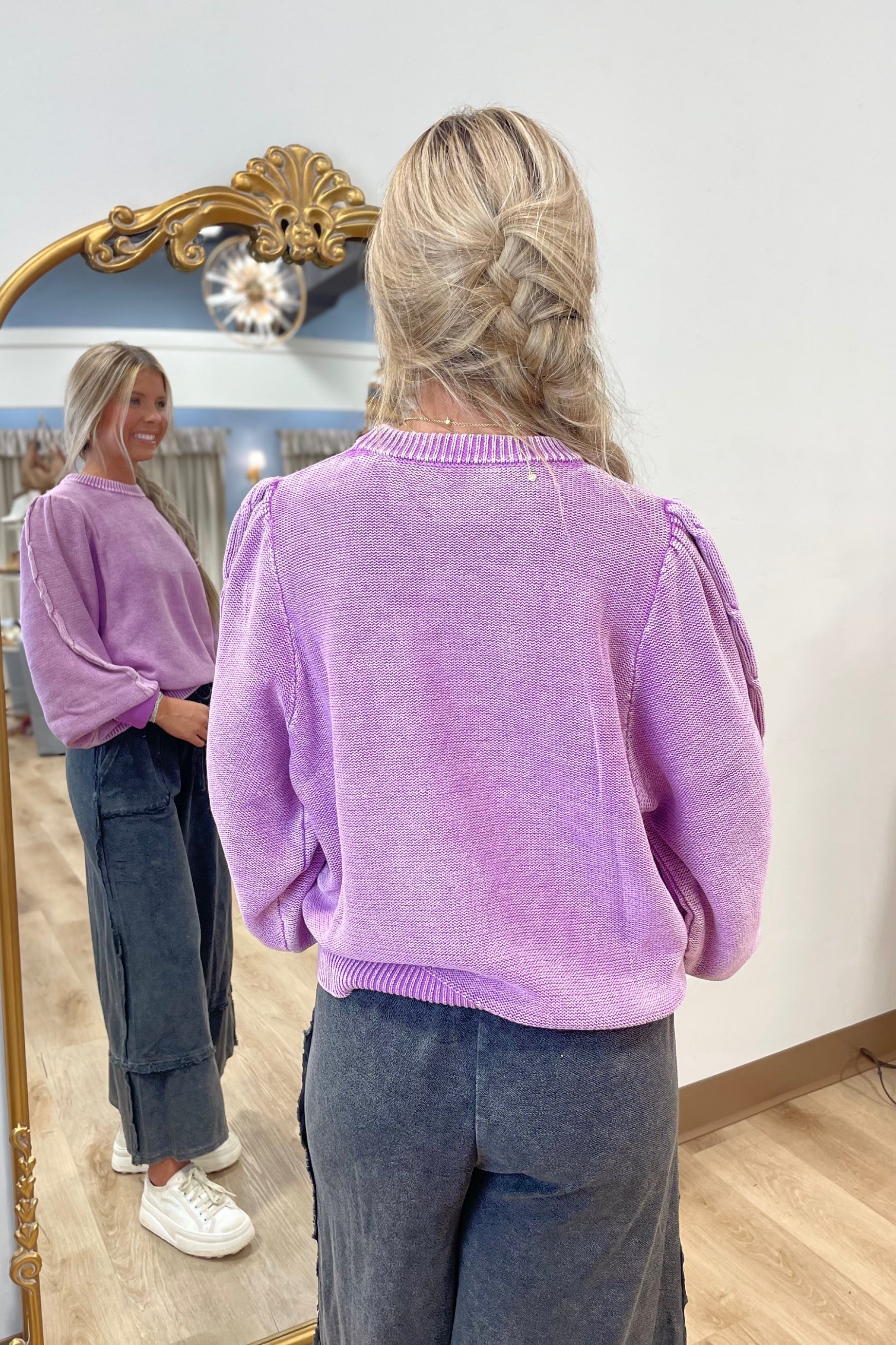 Fall Familiar Bubble Sleeve Sweater Orchid