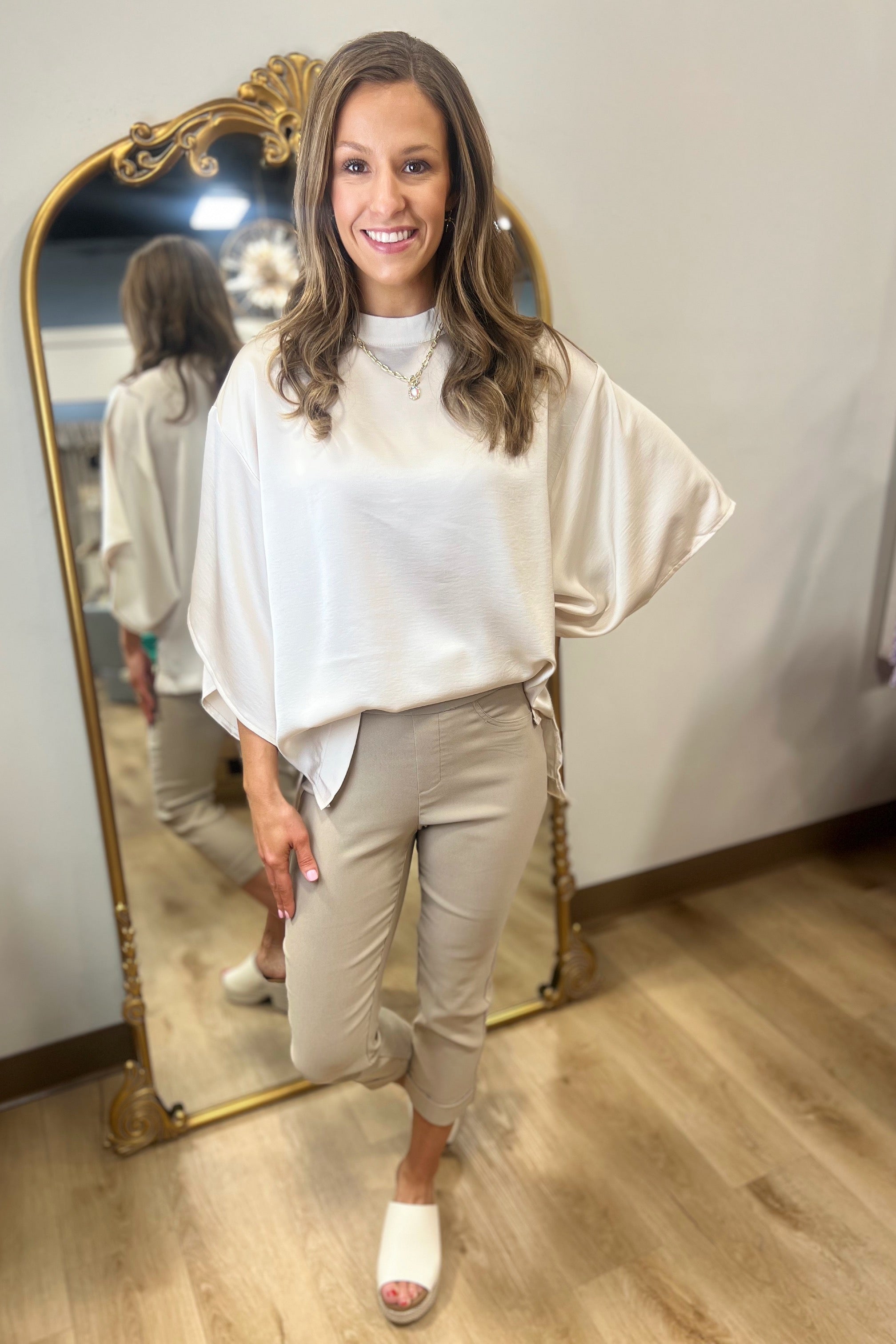 Madeline Mock Neck Top Champagne