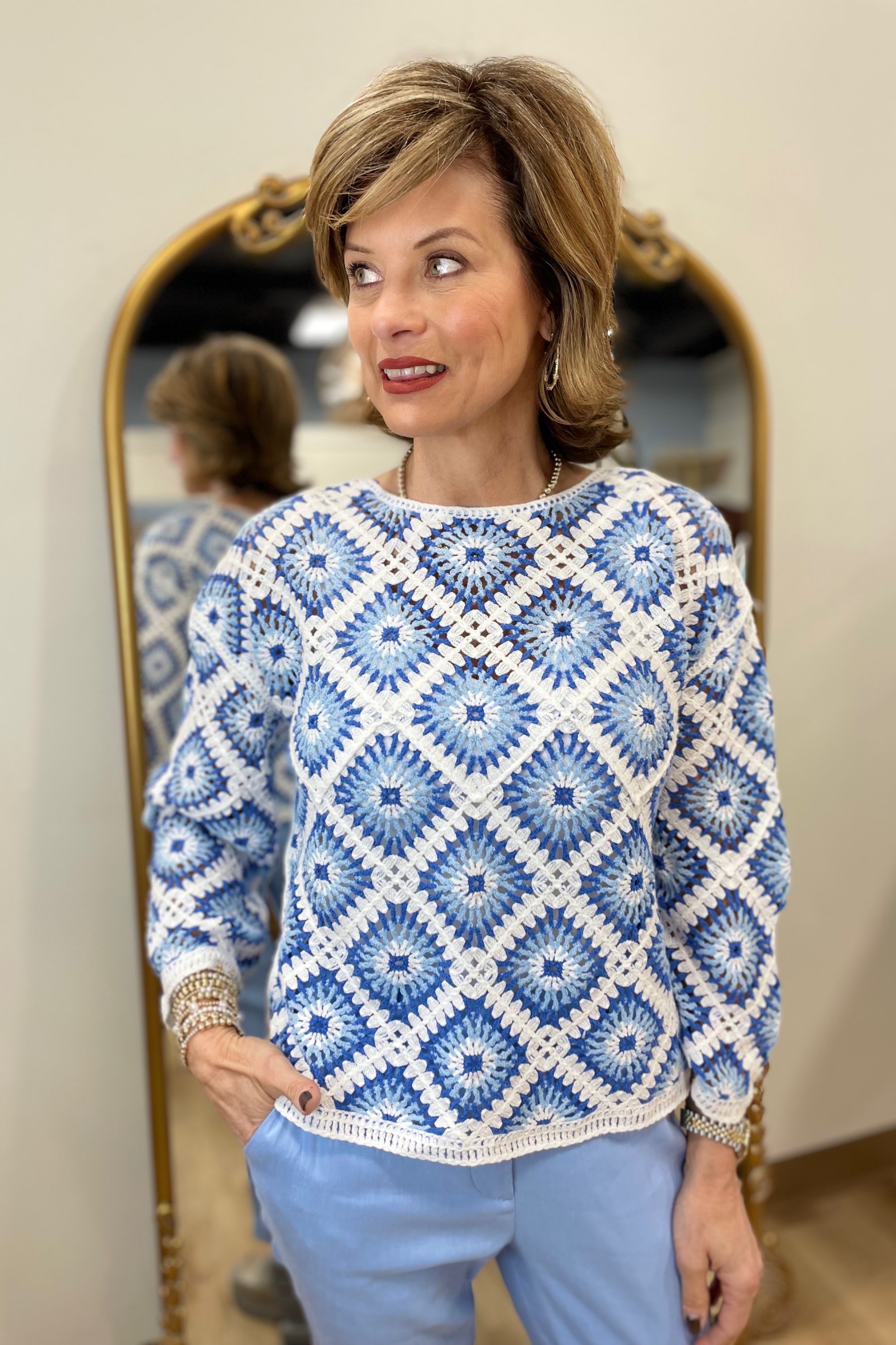 Charlie B Crochet Top Coastal