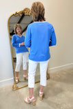 Multiples Banded V Neck Sweater French Blue