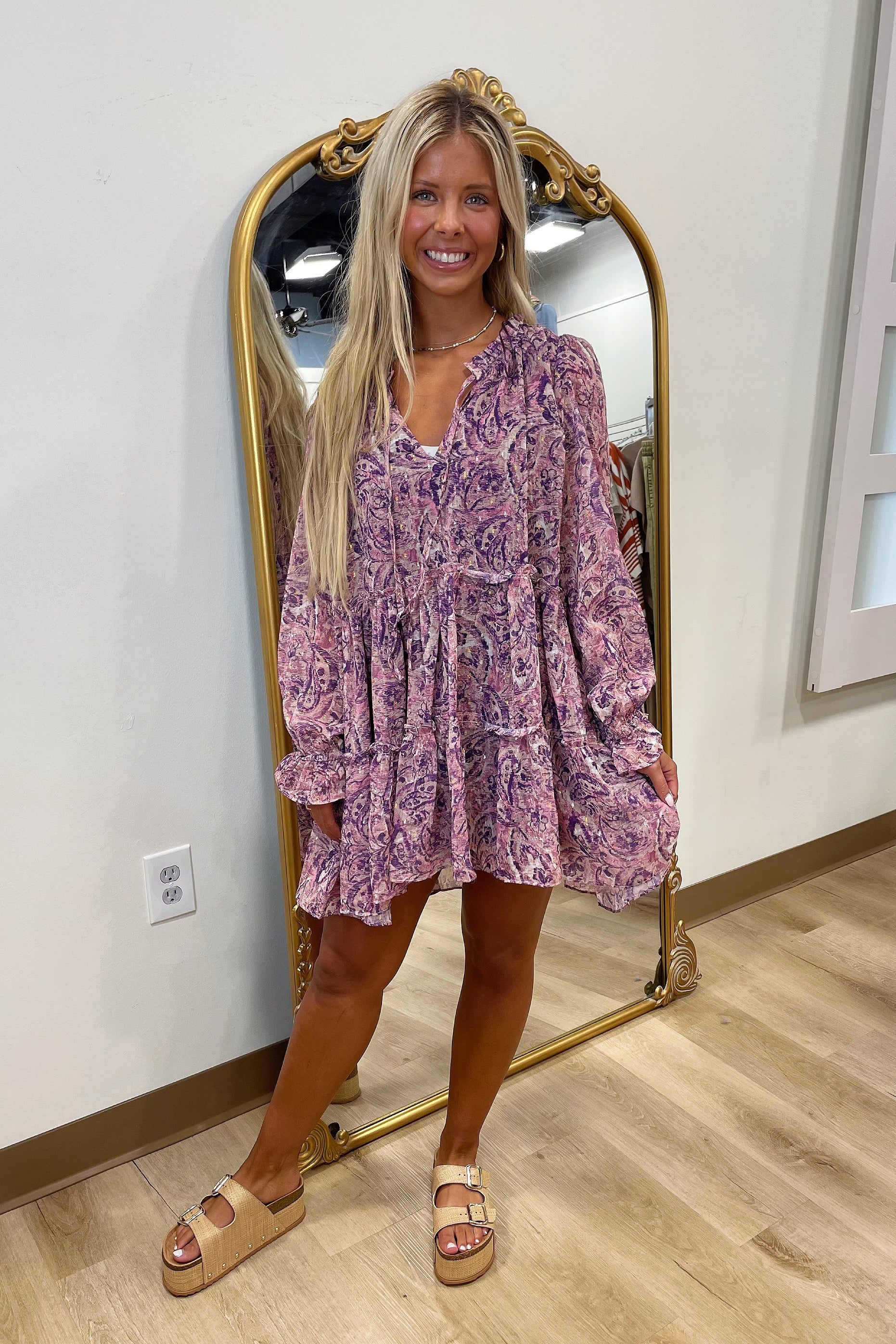 Clara Pink Tempera Long Sleeve Dress