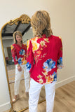 APNY Split Neck Top Red Multi