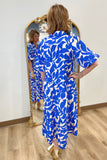 Umgee Tiered Printed Dress Blue