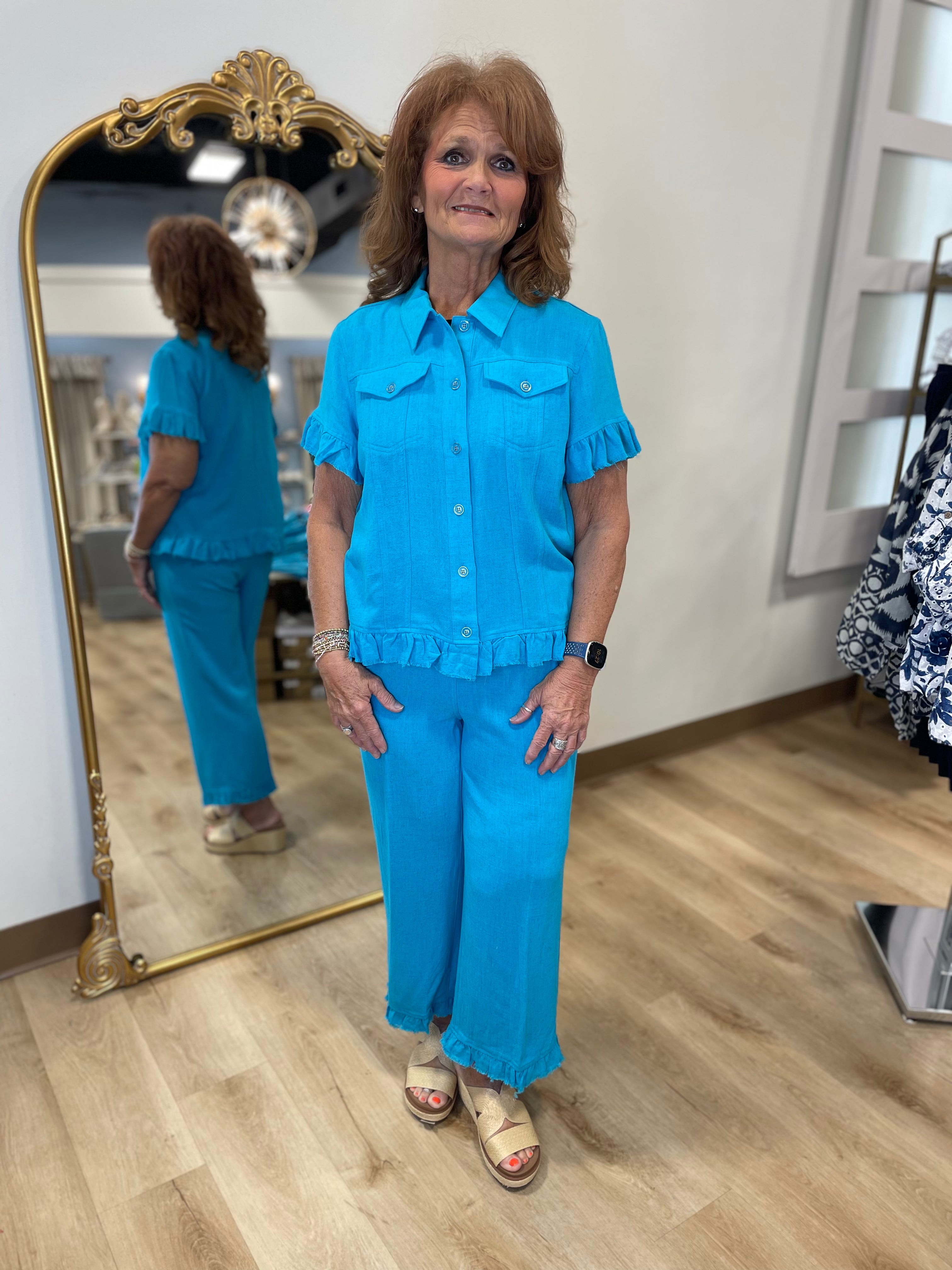Multiples Short Sleeve Jacket Turquoise