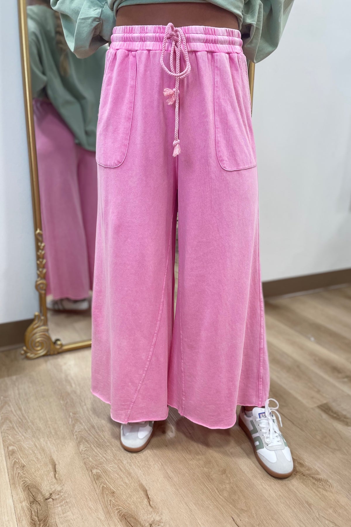 Tyler Washed Terry Wide Leg Pants Pink