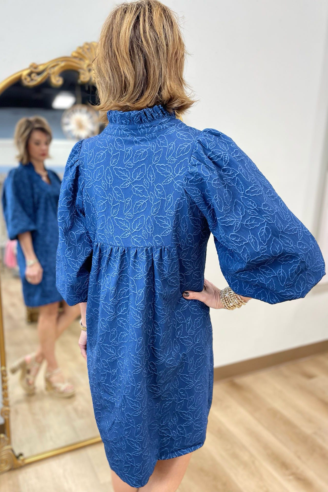 Umgee Jacquard Dress Navy