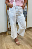 Pearl Accented Wide Leg Jean White