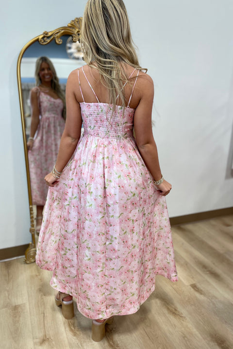 Rosy Glow Floral Midi Dress