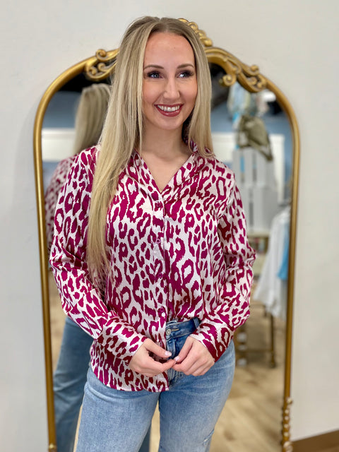 Umgee Fuchsia Mix Long Sleeve Blouse